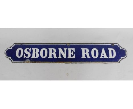 An oblong blue and white enamel street sign Osborne Road, 18cm x 109cm.
