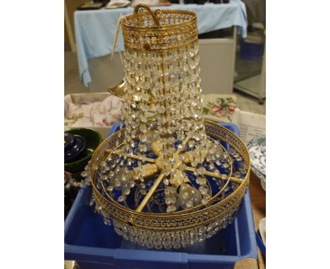 A reproduction centre ceiling light fitting with crystal drops.