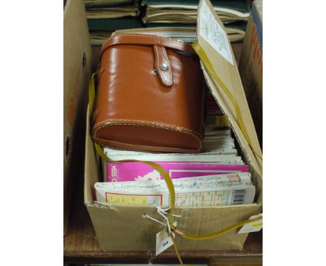 A collection of mainly Ordnance Survey maps; and a pair of binoculars in leather case.