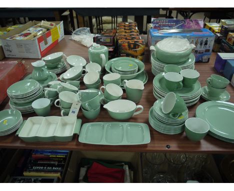 A large collection of mostly Poole tea, dinner and breakfast ware; and similar tea and dinner ware by Wedgwood and Ridgway.