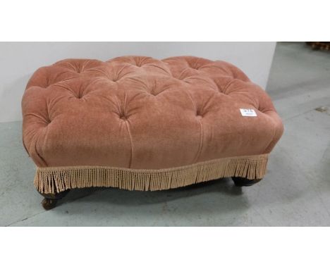 Victorian footstool on turned legs, with mauve velvet button seat, 2ft long x 20”w 