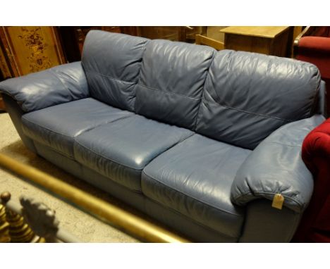 Blue Leatherette 3 Seater Sofa with padded seats and cushioned back, 82”wide