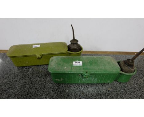 2 Pierce Horse Machine Tool Boxes, each with 2 spanners & 1 oil can, painted green