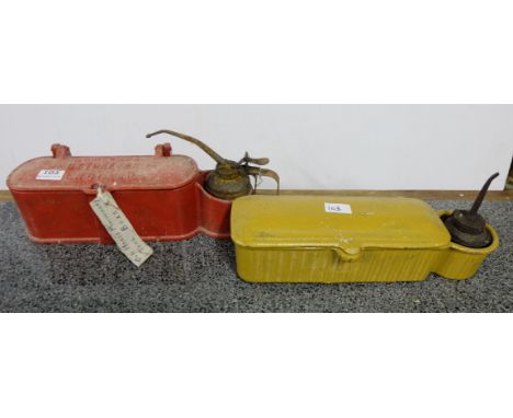 Two horse machinery tool boxes with oil cans, 1 red – Bamfords & 1 yellow