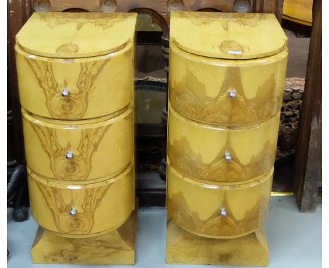 Matching Pair of Art Deco style Lamp Tables/Chests of Drawers, with a walnut finish, each 15”w x 33”h