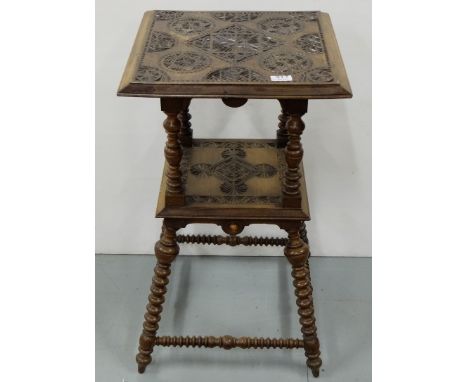 Carved Walnut Occasional Table, with centre shelf, bobbin base,  17”w x 29”h