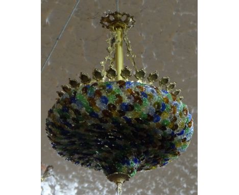 Brass Framed Ceiling Light with multiple coloured glass layers