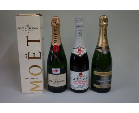 A 75cl bottle of Moet &amp; Chandon NV champagne, in card box; together with another 75cl bottle of NV champagne; and another