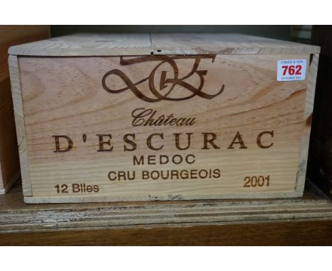 A case of twelve 75cl bottles of Chateau d'Escurac, 2001, Cru Bourgeois Medoc, in owc. (12) PLEASE NOTE: ADDITIONAL VAT ON TH