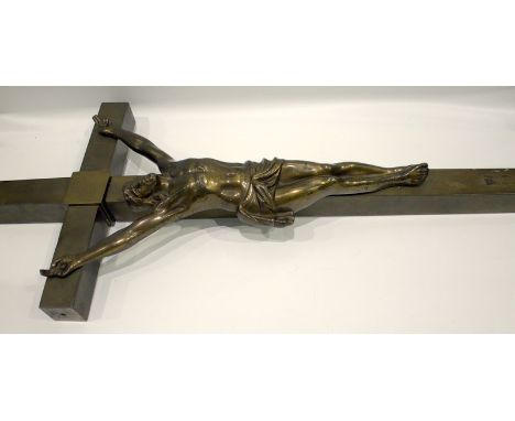 Large French 19thC Bronze Crucifix, Height 27 Inches