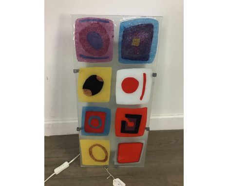 SWEDISH PAINTED GLASS WALL MOUNTING LAMPHeight 56cm by width 26cm.