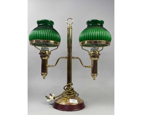 BRASS DESK LAMP,with green glass shade, along with a desk top staionery cabinet (2)