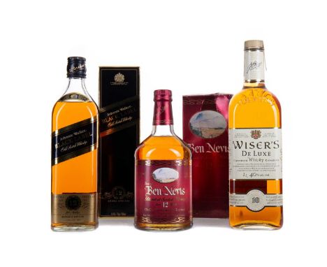 WISER'S DELUXE 10 YEAR OLD,Canadian whisky. 40% ABV / 1L along with Dew of Ben Nevis 12 year old, Blended whisky, 40% ABV / 7