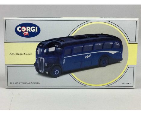SEVEN CORGI MODELS,including CC07505 James Bond 007 Aston Martin V12 Vanquish, three buses and Golden Jubilee tram, along wit