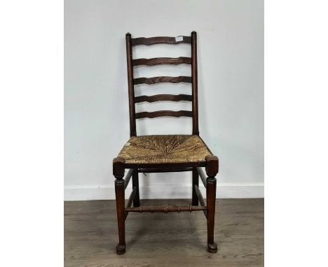 THREE LADDER BACK SINGLE CHAIRS,with rush seats