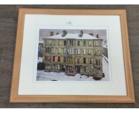 PHOTOGRAPHIC PRINT OF GLASGOW STREET SCENE,mounted, framed and under glass, along with an unframed print of a bird after Anna