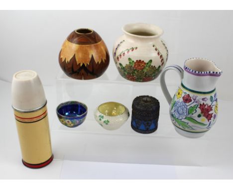 A small group of ceramics and glass to include a Maling bowl, a Radfords Art Deco bowl decorated with foxglove, a Chameleon w