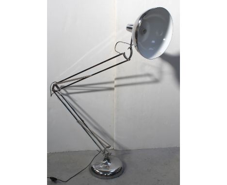 A large chrome floor-standing Anglepoise-style floor lamp with foot switch, height approx 150cm, extendable.