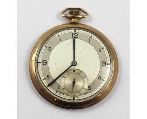 A 9ct gold open face crown-wind pocket watch, the silvered dial set with Arabic numerals and subsidiary dial, diameter 4.5cm.