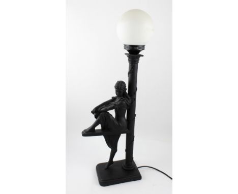 A modern Art Nouveau style figural lamp modelled as a forlorn-looking female figure with rose leaning against a lamppost, hei