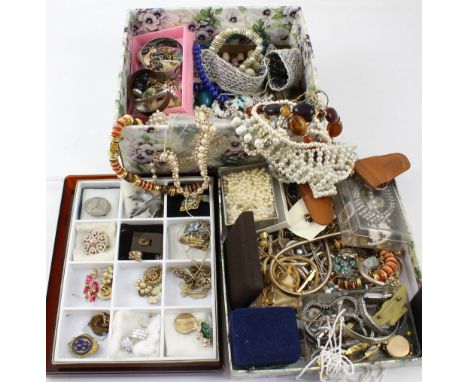 A large quantity of vintage and contemporary costume jewellery to include necklaces, faux pearls, earrings, bracelets, rings,
