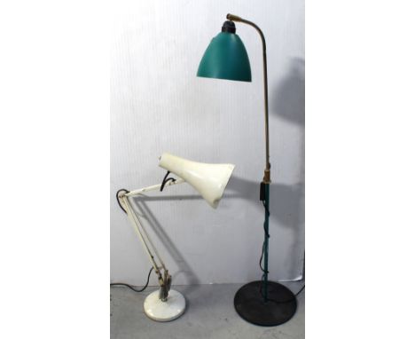 A vintage cream Anglepoise desk lamp and a contemporary floor-standing lamp with green glass shade (2).