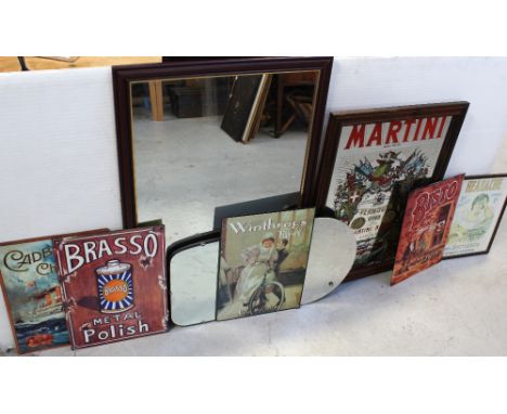 Four various wall mirrors to include a stained wood example, a c1950s bevel-edged mirror, an octagonal brass-framed mirror, t