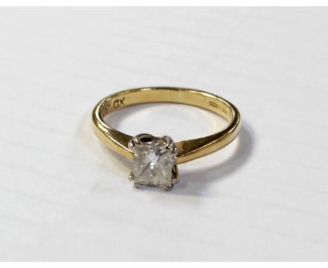 An 18ct gold princess-cut five-point diamond solitaire ring, size L, approx 3g. CONDITION REPORT Diamond  0.5ct,  There are n