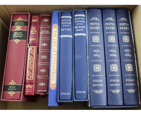 A small collection of leather-bound Franklin Library editions of 'The Diary of Samuel Pepys' Vols I-III, 'The Secret Agent' a