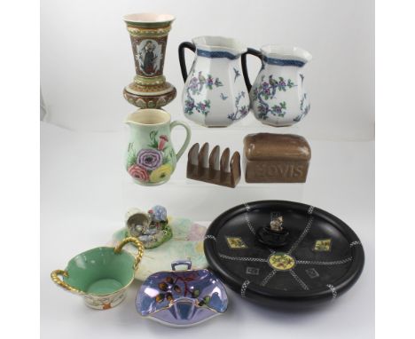 A mixed lot of ceramics to include a Mettlach polychrome vase, a Carltonware loaf box and loaf-shaped toast rack, two Losol w