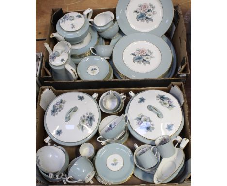 A large Royal Worcester 'Woodland' pattern part dinner and tea service comprising seven dinner plates, five starter plates, t