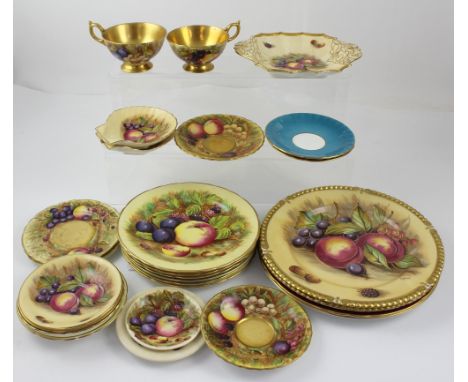 A group of Aynsley printed and hand-painted ware to include hand-painted and gilded cups, saucers and plates, cabinet plates,