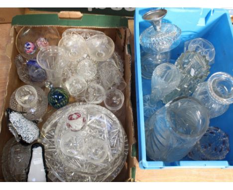 A quantity of vintage pressed, cut glass and crystal to include vases, bowls, cake plates, glasses etc.