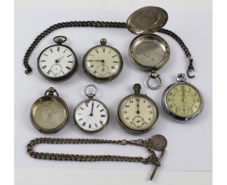 Three hallmarked silver open-faced pocket watches, two with white dials set with Roman numerals and subsidiary dials and one 