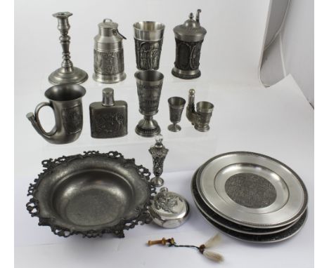 A quantity of mainly pewter to include a 1997 decorative wall plaque, three A.S. German pewter pieces, a pewter stein and an 