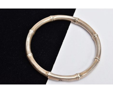 AN ADIE &amp; LOVEKIN SILVER BANGLE, Chester circa 1915, in bamboo form, internal diameter 6.5cm, external diameter 7.5cm, ha