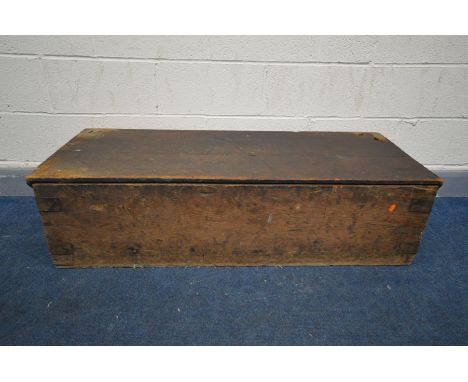 A RECTANGULAR PINE AMMUNITION CRATE, length 122cm x depth 52cm x height 54cm
