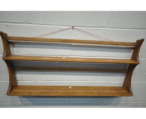 AN ERCOL ELM TWO TIER PLATE RACK, width 97cm x 50cm