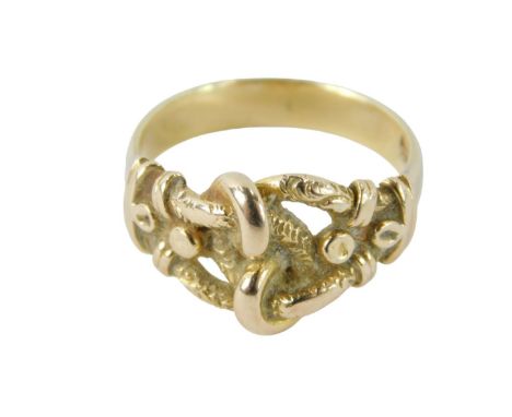 An 18ct gold dress ring, with crossover rope twist design, ring size P½, 6.6g all in.