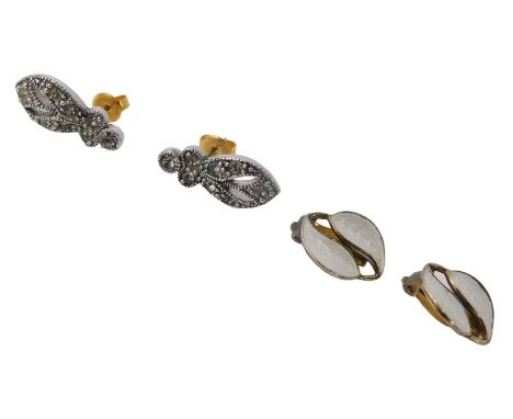 Dress earrings, comprising a pair of silver and enamel clip earrings, and a pair of  marcasite and paste stone set earrings. 