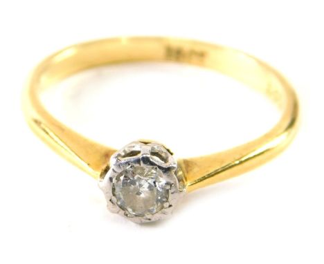 An 18ct gold diamond solitaire ring, size N, 2.6g all in. 