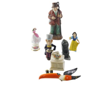 A collection of ceramics, to include a Coalport figure of a farmer, Wade Mad Hatter, Coalport miniature figure Serenade, Disn
