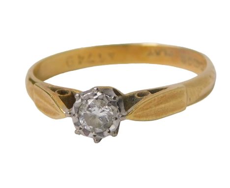 An 18ct gold diamond solitaire ring, with old cut diamond in rub over platinum setting, approximately 0.28cts, ring size 0½, 