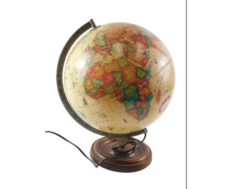 A Danish Scan-Globe with copyright 1993, and an oak Art Deco barometer and thermometer.