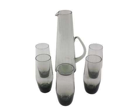 A 1960s/70s smoked glass lemonade set, comprising jug and five beakers, possibly in the manner of Per Lutken. 