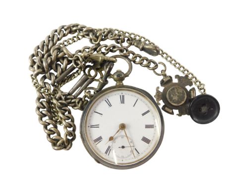A George V silver pocket watch, with a white enamel Roman numeric dial, and key wind, Birmingham, hallmark rubbed, serial num
