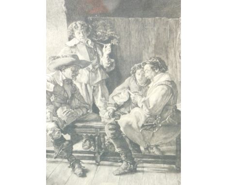 Louis Ruet Meissoneir (b.1867). Interior tavern scene etching, watermarked and signed in pencil, 29cm x 21cm. 
