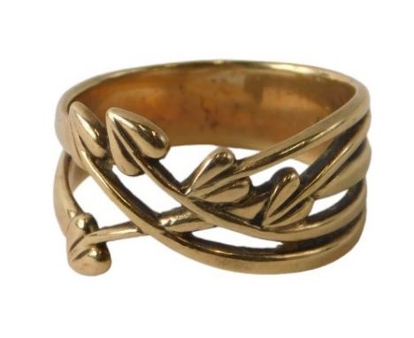 A 9ct gold Art Nouveau style dress ring, with cross over vine design, ring size T, 5.7g all in. 