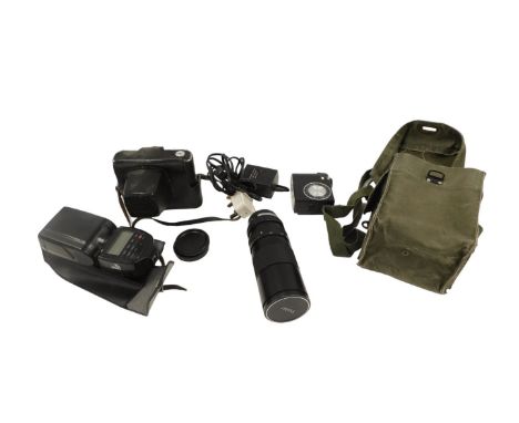 A Zenit-E camera, Minolta boxes, etc. WARNING! This lot contains untested or unsafe electrical items.  It is supplied for scr