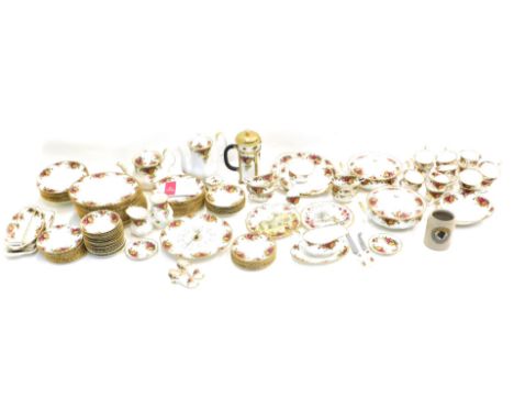 Royal Albert Old Country Roses, comprising coffee pot, teapot, two ornamental shoes, trinket jar and cover, pin dish, bell, s